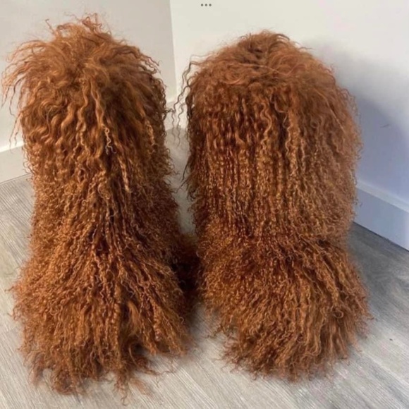 Shoes - Caramel Shaggy Real Fur Boots